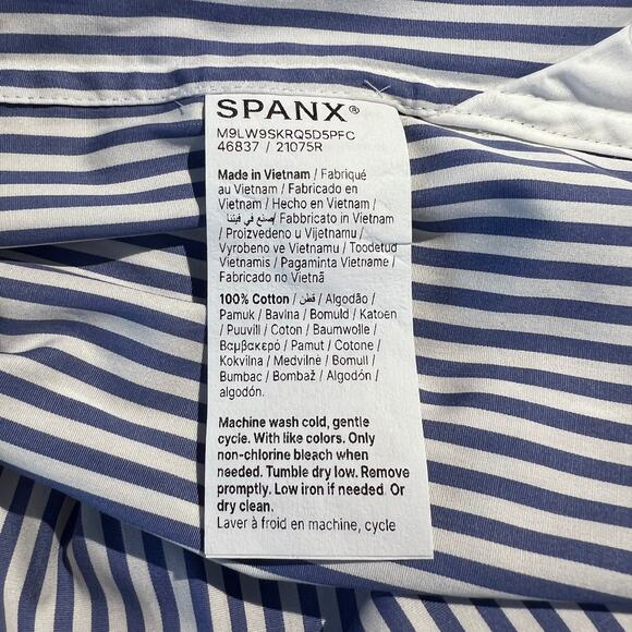 NEW Spanx Top Poplin Tuxedo Shirt Blue Striped Victorian Old Money Nautical - Picture 6 of 6